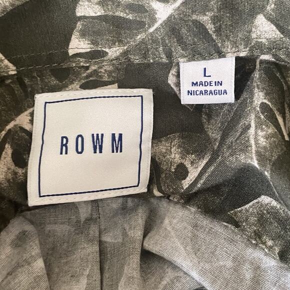 Rowm Mens Size Large Green Leaf Print Button Up Shirt Short Sleeve Lightweight - Picture 6 of 7